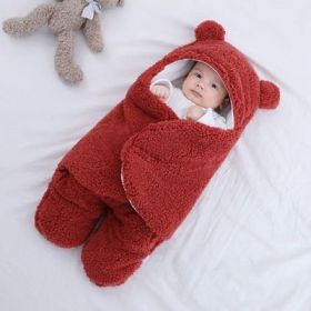 Baby Hold Newborn Thickened Out Wrap Swaddle Sleeping Bag (Option: Wine red lamb wool-70x80cm)