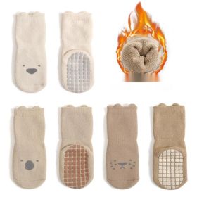 Baby Cotton Non-slip Indoor Cooling Learning To Walk Short Boat Socks (Option: 3pairs Thickened-Beige Khaki coffee-M)