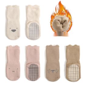 Baby Cotton Non-slip Indoor Cooling Learning To Walk Short Boat Socks (Option: 3pairs Thickened-Beige Pink coffee-L)