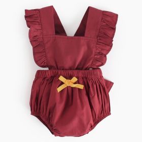 Baby Siamese Suspender Denim Romper (Option: Red Romper-12to18m)