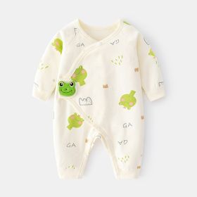 Newborn Jumpsuit Baby Boneless Romper Autumn And Winter Pure Cotton Newborn Gown Romper Velcro Baby Clothes (Option: Beige Green Frog-52cm)