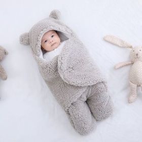 Baby Hold Newborn Thickened Out Wrap Swaddle Sleeping Bag (Option: Grey lamb wool-70x80cm)