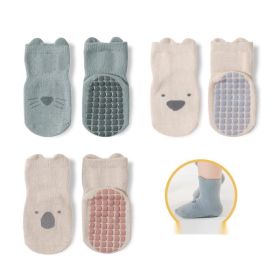 Baby Cotton Non-slip Indoor Cooling Learning To Walk Short Boat Socks (Option: 3pairs middle cylinde-Blue Beige Khaki-L)