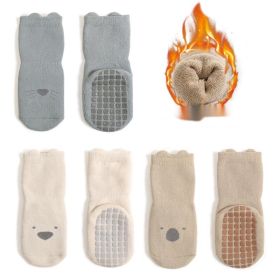 Baby Cotton Non-slip Indoor Cooling Learning To Walk Short Boat Socks (Option: 3pairs Thickened-Blue Beige Khaki-L)