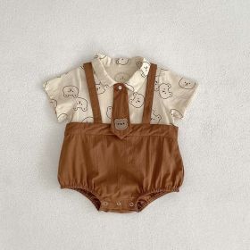 Children's Printed Contrast Color Jumpsuit (Option: Bear Tie Romper-66cm)