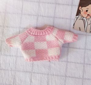 Cotton Doll Round Neck Sweater Plaid Sweater (Option: Pink-Suitable For 20cm Baby)