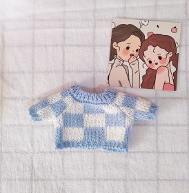 Cotton Doll Round Neck Sweater Plaid Sweater (Option: Blue-Suitable For 20cm Baby)
