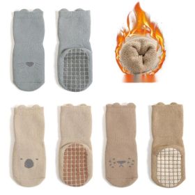 Baby Cotton Non-slip Indoor Cooling Learning To Walk Short Boat Socks (Option: 3pairs Thickened-Blue Khaki coffee-L)