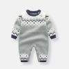 Baby Geometric Pattern Shoulder Button Design Knit Warm Romper