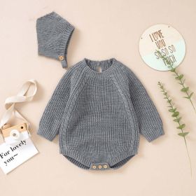 Baby Solid Color Long Sleeve Knitted Woolen Onesies (Size/Age: 73 (6-9M))