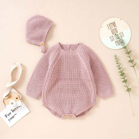 Baby Solid Color Long Sleeve Knitted Woolen Onesies (Size/Age: 59 (0-3M))
