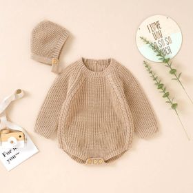 Baby Solid Color Long Sleeve Knitted Woolen Onesies (Size/Age: 90 (12-24M))