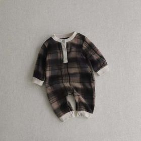 Baby Fashion Plaid Pattern Thin Fleece Autumn Romper (Size/Age: 80 (9-12M))