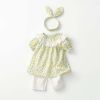 Baby Girls Lemon Print Combo Short Solid Pants Headband In Summer
