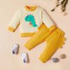 Baby Boy Cartoon Dinosaur Pattern Hoodies Combo Solid Yellow Trousers Sets