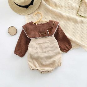 Baby Embroidered Pattern Lapel Cotton Shirt Combo Corduroy Strap Onesies Sets (Size/Age: 90 (12-24M))