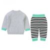 Baby Boy Cartoon Animal Embroidered Pattern Shoulder Button Design Pullover Sweater & Striped Trousers Sets