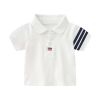Baby Boy 1pcs Side Striped Design Quarter Button Lapel T-Shirt Combo Medium Pants Sets