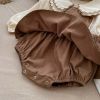 Baby Girl Solid Color Doll Neck Shirt Strap Onesies