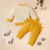 Baby Boy Cartoon Dinosaur Pattern Hoodies Combo Solid Yellow Trousers Sets
