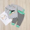 Baby Boy Cartoon Animal Embroidered Pattern Shoulder Button Design Pullover Sweater & Striped Trousers Sets