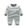Baby Geometric Pattern Shoulder Button Design Knit Warm Romper