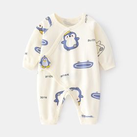 Newborn Jumpsuit Baby Boneless Romper Autumn And Winter Pure Cotton Newborn Gown Romper Velcro Baby Clothes (Option: Beige Blue Penguin-59cm)