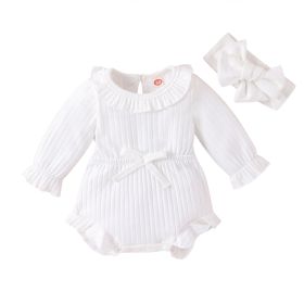 New Children's Clothing Baby Long Sleeve Sunken Stripe Romper Headscarf Female Baby Autumn And Winter Jumpsuit (Option: White-70cm)