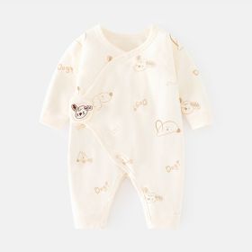 Newborn Jumpsuit Baby Boneless Romper Autumn And Winter Pure Cotton Newborn Gown Romper Velcro Baby Clothes (Option: Apricot Crooked Dog-59cm)