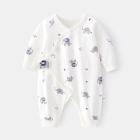 Newborn Jumpsuit Baby Boneless Romper Autumn And Winter Pure Cotton Newborn Gown Romper Velcro Baby Clothes (Option: White Blue Ear Elephant-59cm)