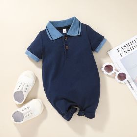 One-piece Baby And Infants Romper Fashion Striped Boxer Onesie (Option: Dark Blue-68CM)