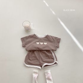 Summer Baby Short-sleeved Shorts Suit Homewear Pajamas (Option: Coffee Color-110cm)