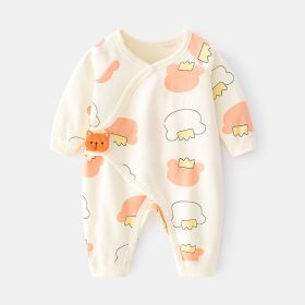 Newborn Jumpsuit Baby Boneless Romper Autumn And Winter Pure Cotton Newborn Gown Romper Velcro Baby Clothes (Option: Beige Orange Crown Cat-66cm)