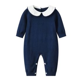 Babies' Knit Jumpsuit Bear Crocheted Dark Blue Cotton Wool Romper (Option: Dark Blue-90cm)