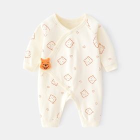 Newborn Jumpsuit Baby Boneless Romper Autumn And Winter Pure Cotton Newborn Gown Romper Velcro Baby Clothes (Option: Beige Red Heart Bear-66cm)