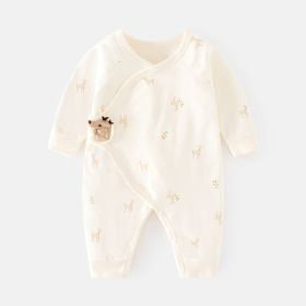 Newborn Jumpsuit Baby Boneless Romper Autumn And Winter Pure Cotton Newborn Gown Romper Velcro Baby Clothes (Option: Apricot Sika Deer-66cm)