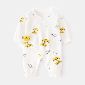 Newborn Jumpsuit Baby Boneless Romper Autumn And Winter Pure Cotton Newborn Gown Romper Velcro Baby Clothes (Option: White Cotton Tiger-66cm)