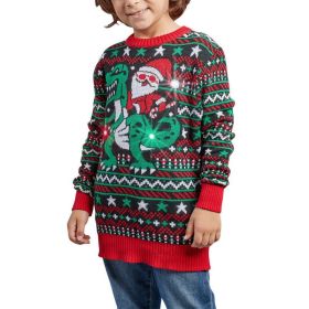 Autumn And Winter New Children's Christmas Clothing Elf Sweater Pullover Long Sleeve Sweater (Option: Dinosaur 3 With Light-L)